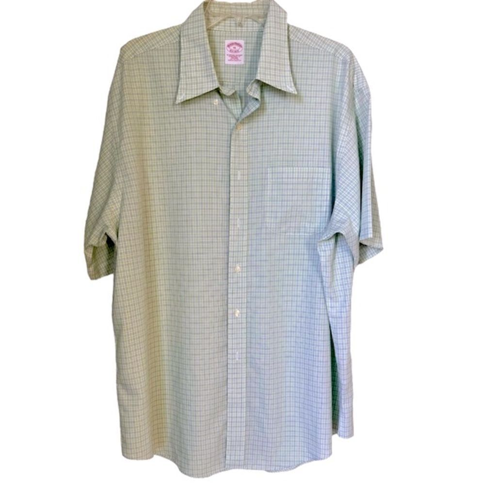 Brooks Brothers Men's Short Sleeve Button Down Green no Iron Cotton Shirt XL